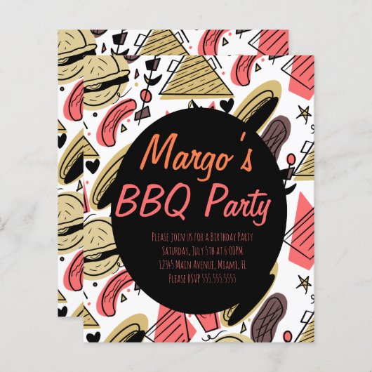 Hotdog Burger Doodle GRILLEN Birthday Pattern Flye (Vorne/Hinten)