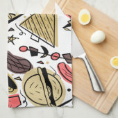 Hotdog Burger Doodle GRILLEN Birthday Pattern Geschirrtuch (Viertel Falte)