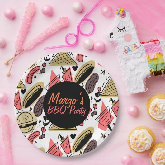 Hotdog Burger Doodle GRILLEN Birthday Pattern Pappteller (Party)