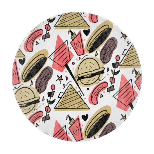 Hotdog Burger Doodle GRILLEN Birthday Pattern Pl Schneidebrett (Vorderseite)