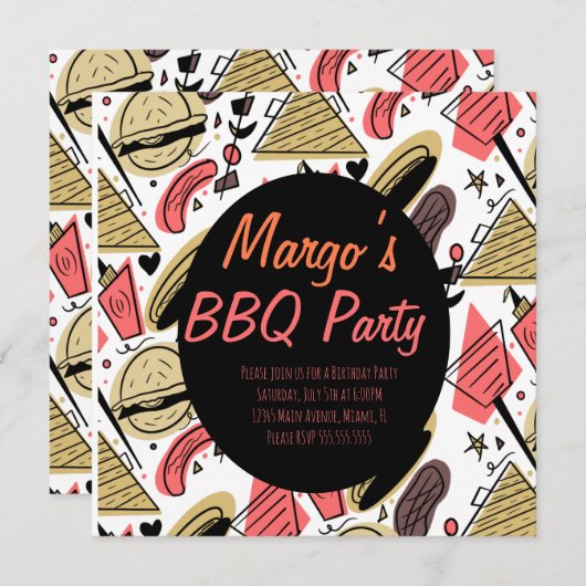 Hotdog Burger Doodle GRILLEN Birthday Pattern Post (Vorne/Hinten)