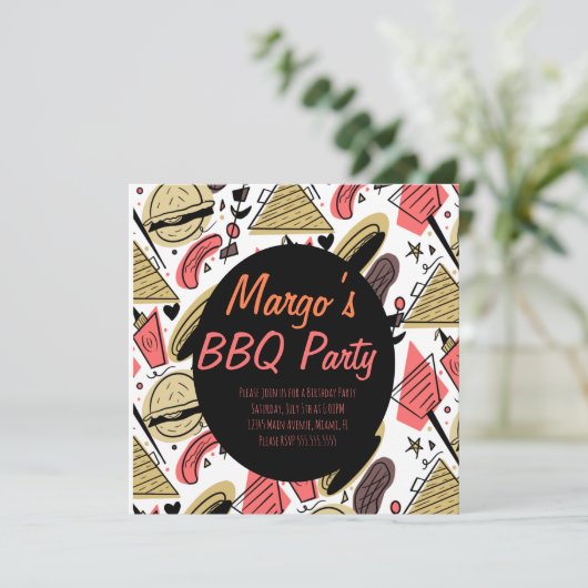 Hotdog Burger Doodle GRILLEN Birthday Pattern Post (Stehend Vorderseite)