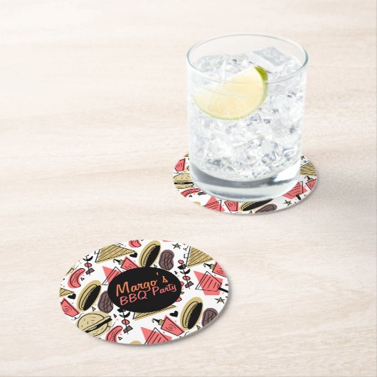 Hotdog Burger Doodle GRILLEN Birthday Pattern Runder Pappuntersetzer (Vor Ort)