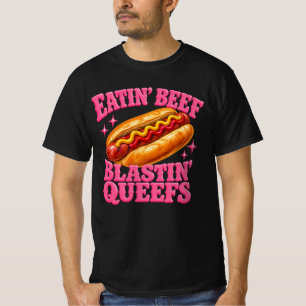 Hotdog essend, Rindfleisch knallend T-Shirt