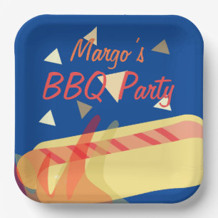 Hotdog-Grillfest-Backparty Geburtstagsfeier Blau Pappteller