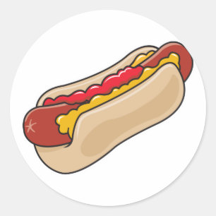 Hotdog im Brötchen mit Ketchup und Senf Grafik Runder Aufkleber