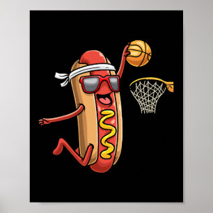 Hotdog in Bread Roll Playing Basketball Sportplan Poster