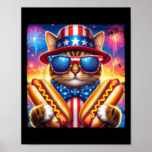 Hotdog-Katze 4. Juli Lustige Patriotische Schleife Poster