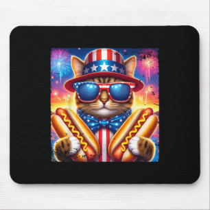 Hotdog-Katze 4. Juli Lustiger Patriotischer Bogen Mousepad