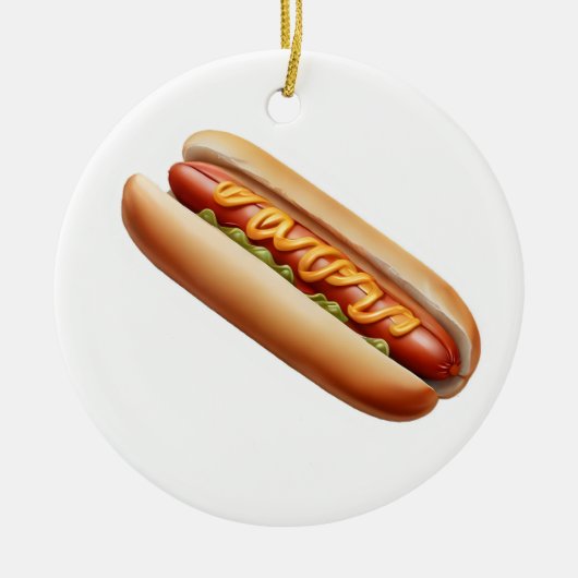 Hotdog mit Senf Keramik Ornament (Vorne)