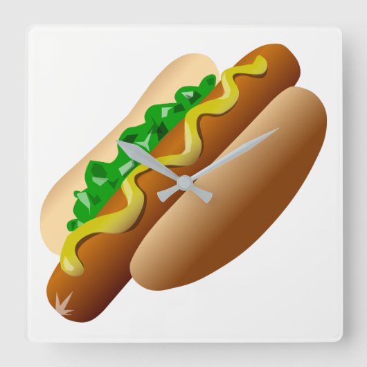 Hotdog Quadratische Wanduhr (Vorderseite)