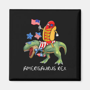 Hotdog Riding T Rex Dinosaur 4. Juli Amerisaur Magnet