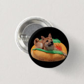 Hotdog Shiba Abzeichen-Schwarzes Button (Vorne & Hinten)