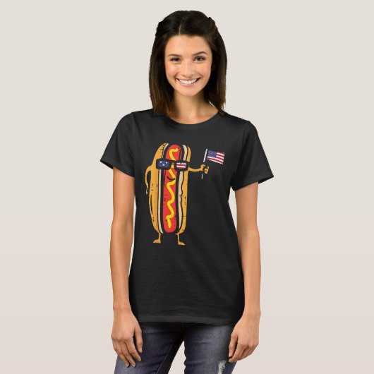 Hotdog sungles American Flag USA Funny 4. Juli T-Shirt (Vorne ganz)