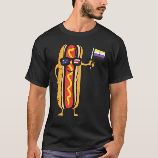 Hotdog US Flag Sonnenbrille Nonbinary Enby Nb Prid T-Shirt (Vorderseite)