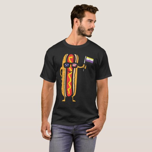Hotdog US Flag Sonnenbrille Nonbinary Enby Nb Prid T-Shirt (Vorne ganz)