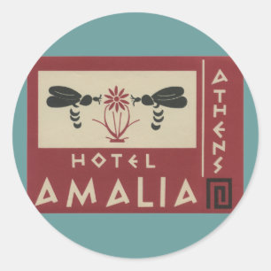 Hotel Amalia Athen Griechenland Vintage Reisebild Runder Aufkleber
