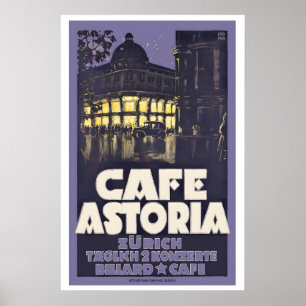 Hotel Cafe Zürich Schweiz Vintage Reise Poster