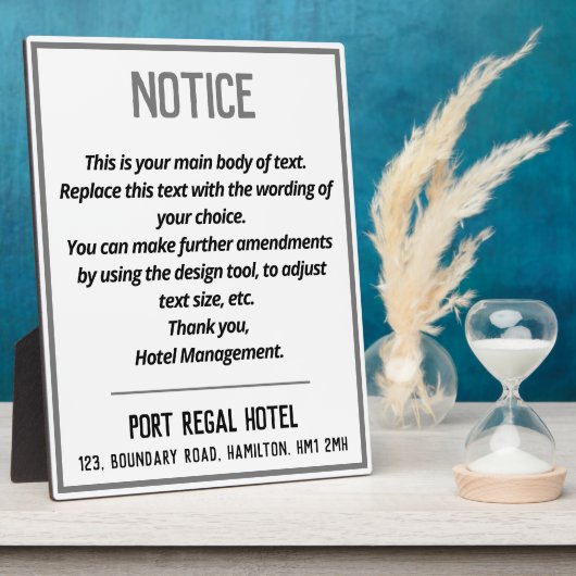 Hotel Empfang oder Zimmer Hinweis Plaque Fotoplatte (Seite)