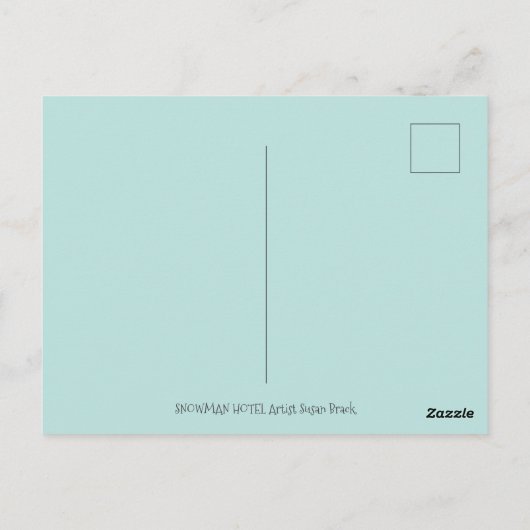 HOTEL FUNNY SNOWMAN, NORDLICHKEITEN UND PENGUINEN POSTKARTE (Rückseite)