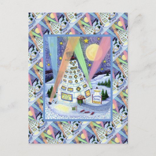 HOTEL FUNNY SNOWMAN, NORDLICHKEITEN UND PENGUINEN POSTKARTE (Vorderseite)