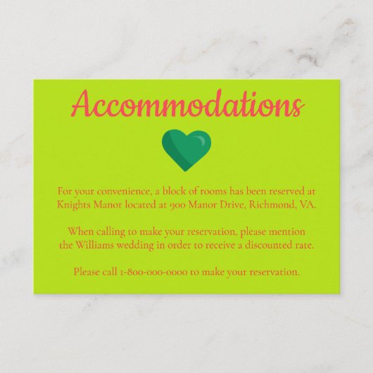 Hotel Hochzeitsunterkünfte zum Thema Herz Begleitkarte (Vorderseite)