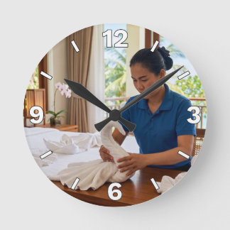 Hotel Housekeeping Swan Towel Art Decor Runde Wanduhr