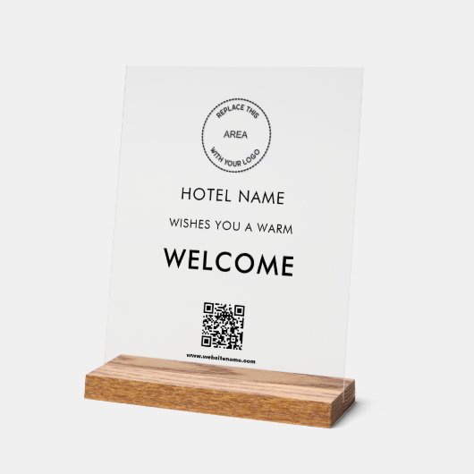 Hotel-Logo QR-Empfang Begrüßungszeichen Acrylschild (Winkel)