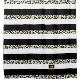 Hotel Monogram Black Rose Gold Weißer Streifen Bat Duschvorhang