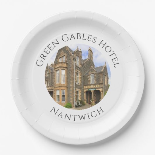 Hotel Name Plus Hotel Foto auf Pappteller (Vorderseite)