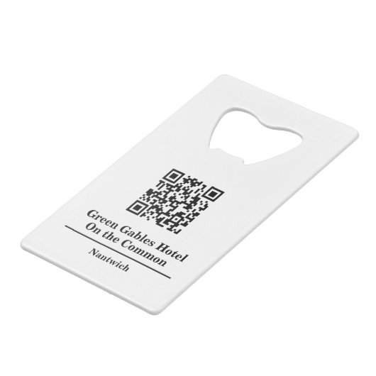Hotel oder Restaurant mit QR Code. Hotel Guest Geldbeutel Flaschenöffner (Vorderseite Schrägansicht)