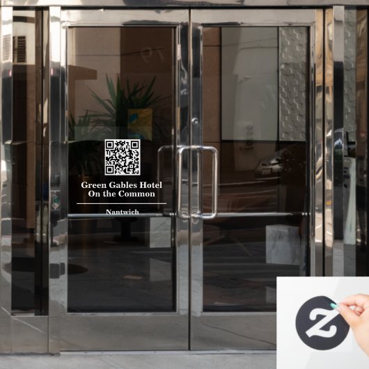 Hotel- oder Restaurantname mit QR-Code Fensteraufkleber (Büro Tür)