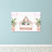 Hotel Pool Cabana in Rosa und Weiß Leinwanddruck (Insitu (Holzboden))