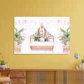 Hotel Pool Cabana in Rosa und Weiß Leinwanddruck (Insitu (Wohnzimmer))