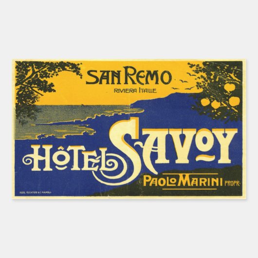 Hotel Savoy (San Remo Italien) Rechteckiger Aufkleber (Vorderseite)