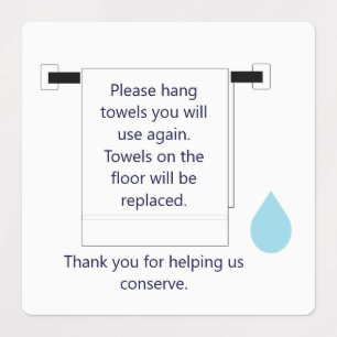 Hotel Towel Water Conservation Sign Square Aufkleb Etiketten