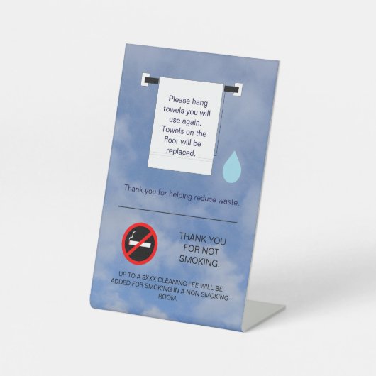 Hotelhandtuch und Raucherzeichen Sockelschild (Vorderseite)