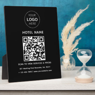 Hotelname Logo und QR Code Services Preise Details Fotoplatte