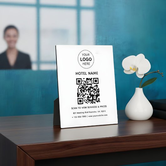 Hotelname Logo und QR Code Services Preise Details Fotoplatte