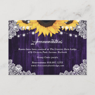 Hotelunterkunft für die Hochzeit Purple Sunflower Begleitkarte