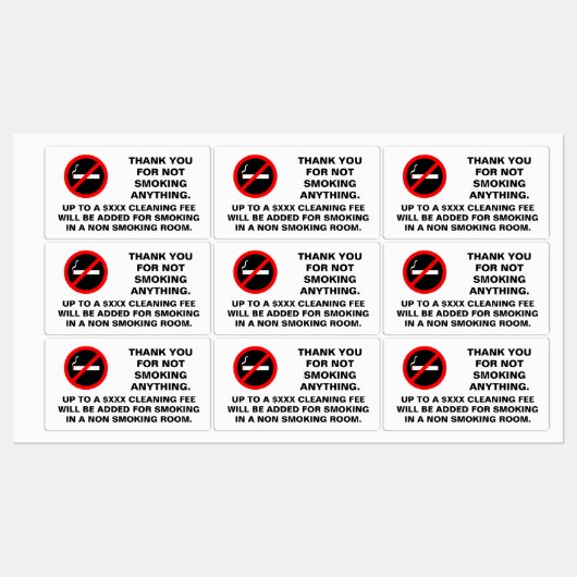 Hotelzimmer Rauchverbot Schild Rechteckige Aufkleb Etiketten (Blatt)