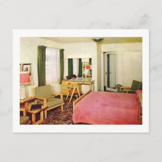 Hotelzimmer Räume 1950er Retro Postkarte (Vorderseite)