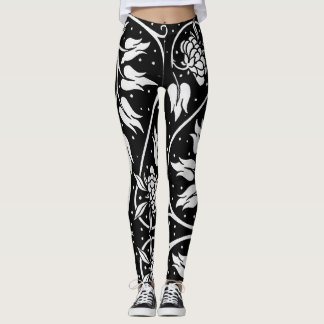 HotLeggings - schwarzer u. weißer Blumendruck Leggings