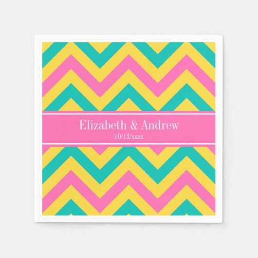 HotPink2 Aquamarin Ananas LG Zickzack Name Monogra Serviette (Vorderseite)