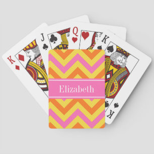 HotPink Ananas Pumpkin LG Monogramm Zickzack Name Spielkarten