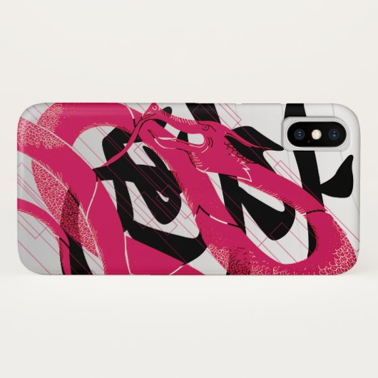 Hotpink Drache-japanischer Drache-Weiß-Hintergrund Case-Mate iPhone Hülle (Rückseite (Horizontal))