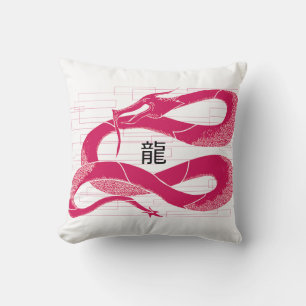Hotpink Dragon Japanischer Drache Weißer Hintergru Kissen