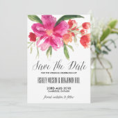 HotPink Watercolor Posy Ankündigung Datum freihalt (Stehend Vorderseite)