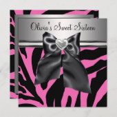 HotPink Zebra 16 . Geburtstag Geburtstag Einladung (Vorne/Hinten)