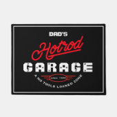 Hotrod Garage Name Red Neon Effect Retro on Black Fußmatte (Vorderseite)
